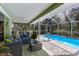 Inviting screened-in pool area featuring comfortable seating and tropical landscaping at 3408 Brookridge Ln, Parrish, FL 34219