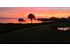 Beautiful sunset over the water with palm trees, lush lawns, and vivid colors at 4753 Independence Dr, Bradenton, FL 34210