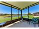 Enclosed lanai featuring comfortable seating and a view of the serene pond at 5015 98Th E Ave, Parrish, FL 34219
