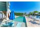 Backyard pool and patio with outdoor lounge chairs and umbrellas, perfect for relaxing by the water at 511 Loquat Dr, Anna Maria, FL 34216
