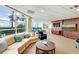 Bright living room featuring expansive windows with water views and comfortable seating arrangements at 988 Blvd Of The Arts # 1209, Sarasota, FL 34236