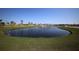 Scenic view of community pond with fountain features, surrounded by palm trees and lush landscaping at 177 Tierra Verde Way, Bradenton, FL 34212