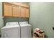 Functional laundry room equipped with washer, dryer, and overhead cabinets, providing ample storage and convenience at 6156 41St E St, Bradenton, FL 34203