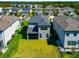 Aerial view of the home's backyard in a neighborhood with well-manicured lawns at 8262 Velda Trl, Sarasota, FL 34241