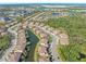 Expansive aerial view showcasing a community with tree-lined streets, lakes, and well-maintained landscaping at 8323 Enclave Way # 104, Sarasota, FL 34243