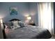 Cozy bedroom with blue walls, a plush bed with decorative pillows, and ample natural light at 2060 Willow Hammock Cir # 201, Punta Gorda, FL 33983