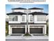 Rendering showcasing new construction duplexes with black roofs, two-car garages, and light brick exteriors at 256 144Th Ave, Madeira Beach, FL 33708