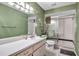 Bathroom with a white single sink vanity, shower over the toilet, and green-painted walls at 2808 60Th W Ave # 1722, Bradenton, FL 34207