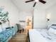 Bedroom with ceiling fan, light color walls, and complementary furniture at 4 Braden Castle Dr, Bradenton, FL 34208