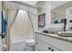 Charming bathroom with a decorative shower curtain and vessel sink at 3807 41St Street W Ct # 52, Bradenton, FL 34205
