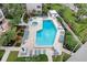 Aerial view of a luxurious pool with lounge chairs, surrounded by lush landscaping at 1001 Benjamin Franklin Dr # 511, Sarasota, FL 34236