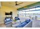 Waterfront home featuring a covered lanai with comfortable seating and beautiful water views at 1022 Overlook Ct, Bradenton, FL 34208