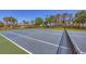 Well-maintained tennis court with blue surface and surrounding landscaping at 1290 Cielo Ct, North Venice, FL 34275