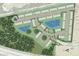 An aerial view showing a Primary plan of the new neighborhood, including lakes, streets, and dog park at 15080 Cuzcorro Ct, Nokomis, FL 34275