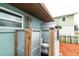 Unique outdoor shower and toilet with wood and metal accents, blending convenience with nature at 4524 106Th W St, Bradenton, FL 34210