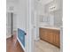 Bathroom with double sinks and wood vanity at 5234 Aqua Breeze Dr, Bradenton, FL 34208