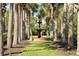 A decorative water fountain is surrounded by towering palm trees and manicured landscaping for a tranquil aesthetic at 5234 Aqua Breeze Dr, Bradenton, FL 34208