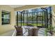 Relax on the screened lanai with comfortable seating and enjoy serene views of the backyard at 7424 Ridgelake Cir, Bradenton, FL 34203