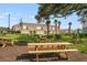 Community picnic area with wooden tables and seating; an ideal place for gatherings and outdoor dining at 15116 Cuzcorro Ct, Nokomis, FL 34275