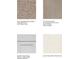 A sample board displays the flooring, carpet and cabinet options available for the home at 15116 Cuzcorro Ct, Nokomis, FL 34275