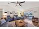 Bright living room featuring comfortable seating, ceiling fan, and sliding glass doors to the outdoor space at 3419 31St E St, Bradenton, FL 34208