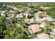 Expansive aerial shot of a residential neighborhood showcasing homes with well-maintained lawns and mature trees at 4740 Carrington Cir, Sarasota, FL 34243