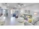 Comfortable living room with stylish furniture, ceiling fan, and access to outdoor patio at 6638 Willowshire Way, Bradenton, FL 34212