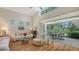 Bright living room with high ceilings and glass doors to a screened lanai at 7133 Victoria Cir, University Park, FL 34201