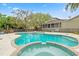 Inviting backyard pool with water feature and patio seating offers a great space to relax and entertain at 730 Rellim Ln, Sarasota, FL 34232