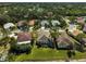 An aerial view displaying a neighborhood with lush greenery, a serene lake, and well-spaced homes at 2311 Falcon Trace Ln, Nokomis, FL 34275