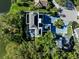 Aerial view of the grand estate showcasing the pool, manicured landscaping, and circular driveway at 236 Saint James Park, Osprey, FL 34229