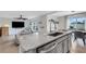 Open living room with an expansive island, stainless steel appliances, and direct access to the backyard at 4231 Autumn Fog Ct, Palmetto, FL 34221