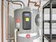 Proterra Rheem Prestige Series water heater featuring copper pipes and digital display panel at 5011 Kincaid Park Ln, Bradenton, FL 34211