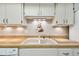 The kitchen offers wooden countertops, white cabinetry, and a double sink with a unique chef decoration at 5117 27Th W St # 5117, Bradenton, FL 34207