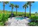 Inviting hot tub surrounded by lush landscaping and palm trees for a private oasis at 6179 Mesa Gln, Bradenton, FL 34203