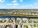 Aerial view of a waterfront community with houses along a canal at 8281 Redonda Loop, Lakewood Ranch, FL 34202