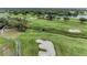 Golf course view with lush green grass, trees, sand traps and water features and a small bridge at 8847 Colonels Ct, Sarasota, FL 34240