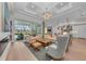 Open living room with coffered ceiling, large windows, and comfortable seating at 8847 Colonels Ct, Sarasota, FL 34240