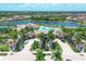 An aerial shot of the community clubhouse and community pool area at 13145 Amerigo Ln, Venice, FL 34293