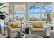 Bright living area with large windows offering a view of the screened-in pool and beautifully landscaped yard at 15430 Blackmoor Ter, Lakewood Ranch, FL 34202