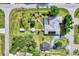 Aerial shot displays lush yard, screened-in pool, and garden structures of private home at 3514 Laslo Ave, North Port, FL 34287