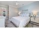 A cozy bedroom with light blue shiplap walls and a comfortable queen-sized bed at 3564 Santa Caterina Blvd, Lakewood Ranch, FL 34211