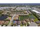 High angle drone view of a sprawling residential community with well-manicured lawns and a peaceful lake at 4015 Bridlecrest Ln, Bradenton, FL 34209