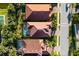 Aerial shot highlighting community rooftops and private screened-in pools amidst lush tropical landscaping at 108 Maraviya Blvd, Nokomis, FL 34275