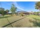 Spacious backyard with an enclosed pool area surrounded by lush landscaping, creating a private oasis at 128 Da Vinci Dr, Nokomis, FL 34275