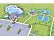 Aerial view of community amenities featuring pool, tennis, playground, and clubhouse at 13068 Oak Hill Way, Parrish, FL 34219