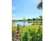 Scenic lake view with lush landscaping, clear skies, and beautiful plants at 13068 Oak Hill Way, Parrish, FL 34219