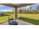 Covered lanai with ample green space, ideal for outdoor seating and relaxation at 17226 Whiskey Creek Trl, Parrish, FL 34219