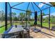 Covered patio with outdoor dining set and view of lush green yard at 17696 Northwood Pl, Lakewood Ranch, FL 34202