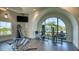 Clean gym featuring weight machines, a large arched window, and a wall-mounted television at 2309 Blue Mahoe Ln, Sarasota, FL 34240